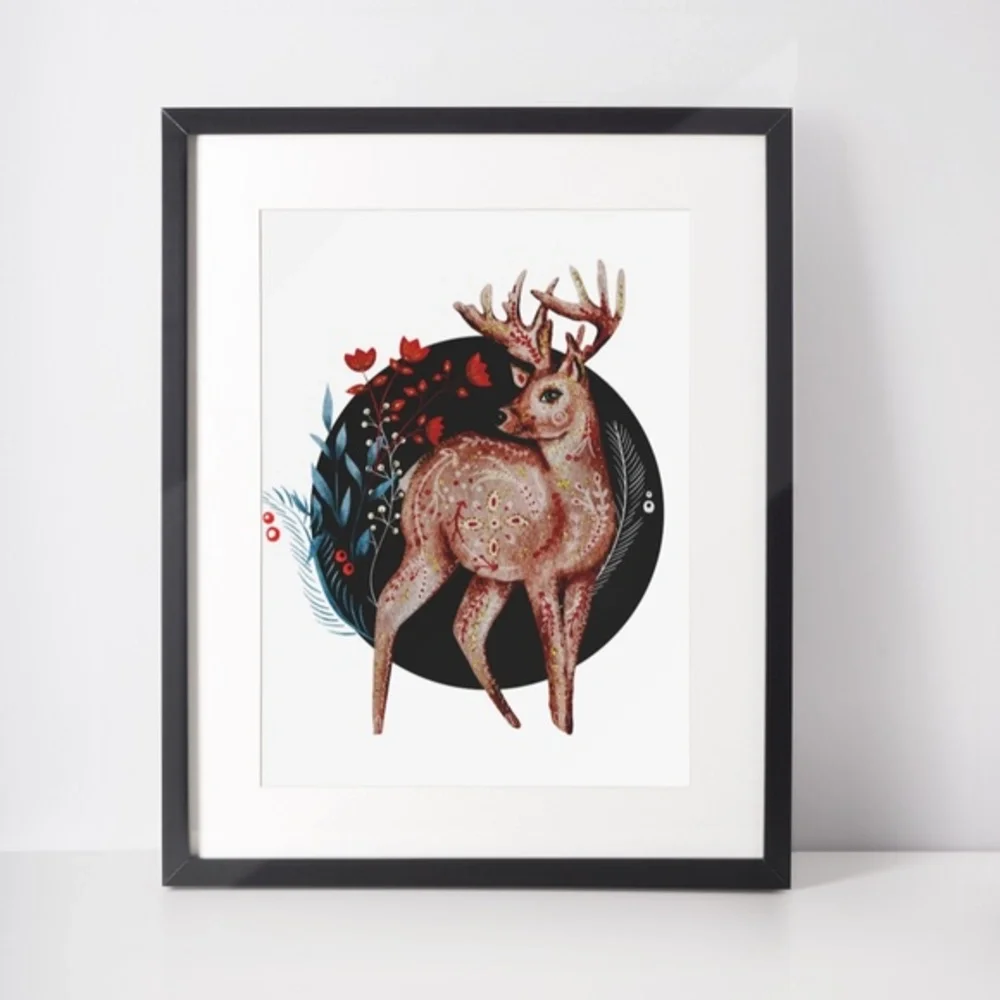 Wall Art Floral Deer Portrait Illustration Print Unframed - Picture 4 of 5